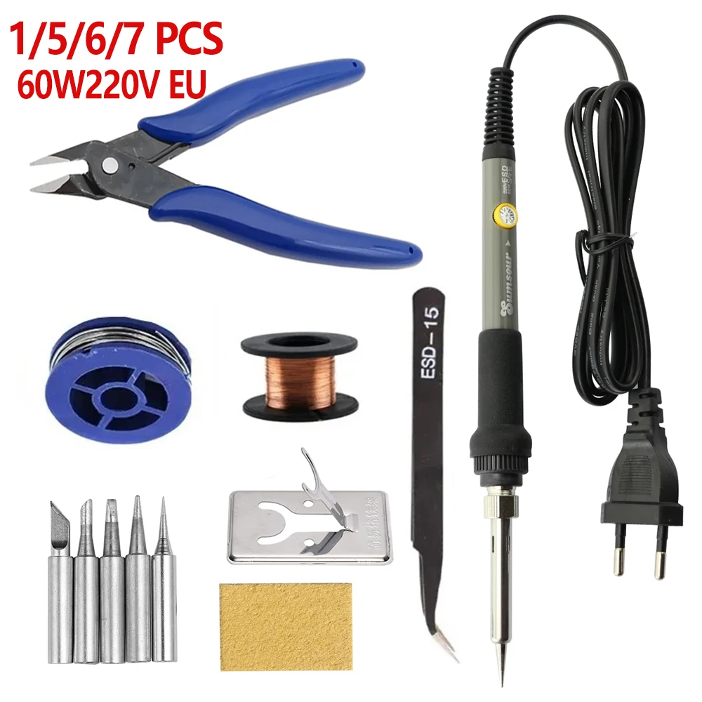 Adjustable Temperature Electric Soldering Iron Kit EU Plug 220V 60W Welding Solder Rework Station Heat Pencil Tips Repair Tool