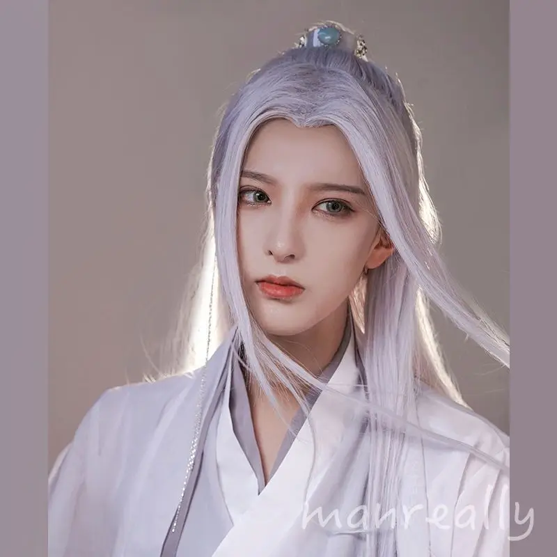 Cosplay Hanfu Wigs Men Women Chinese Traditional Ancient Hanfu Wig Couples Cosplay Headgear Gray White Black Long Straight Wigs