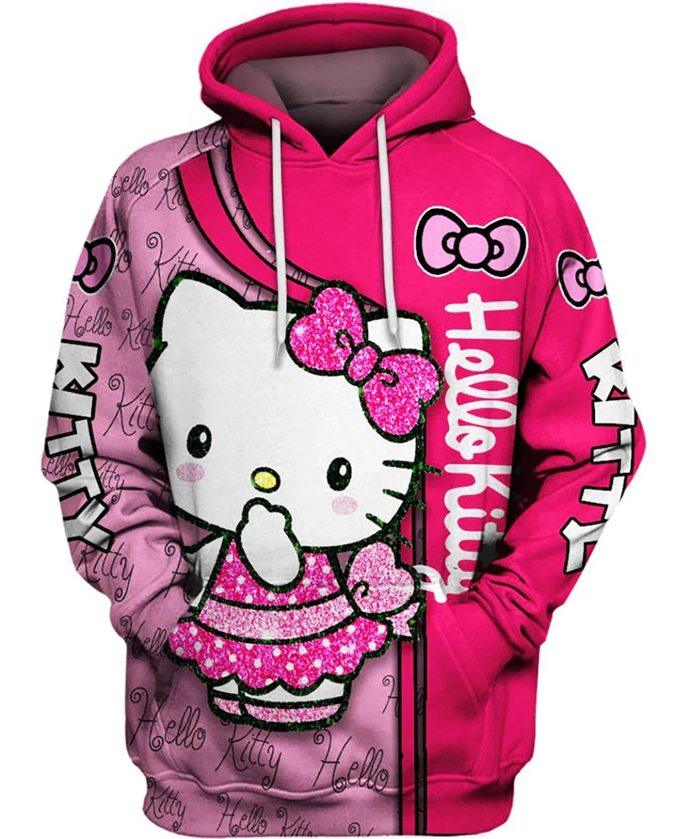 MINISO Spring Autumn Kids HELLO KITTY Hoodie Cartoon Pullover Adult Kids Casual Hooded Clothing Boys Girls Fashion Coat with Hat