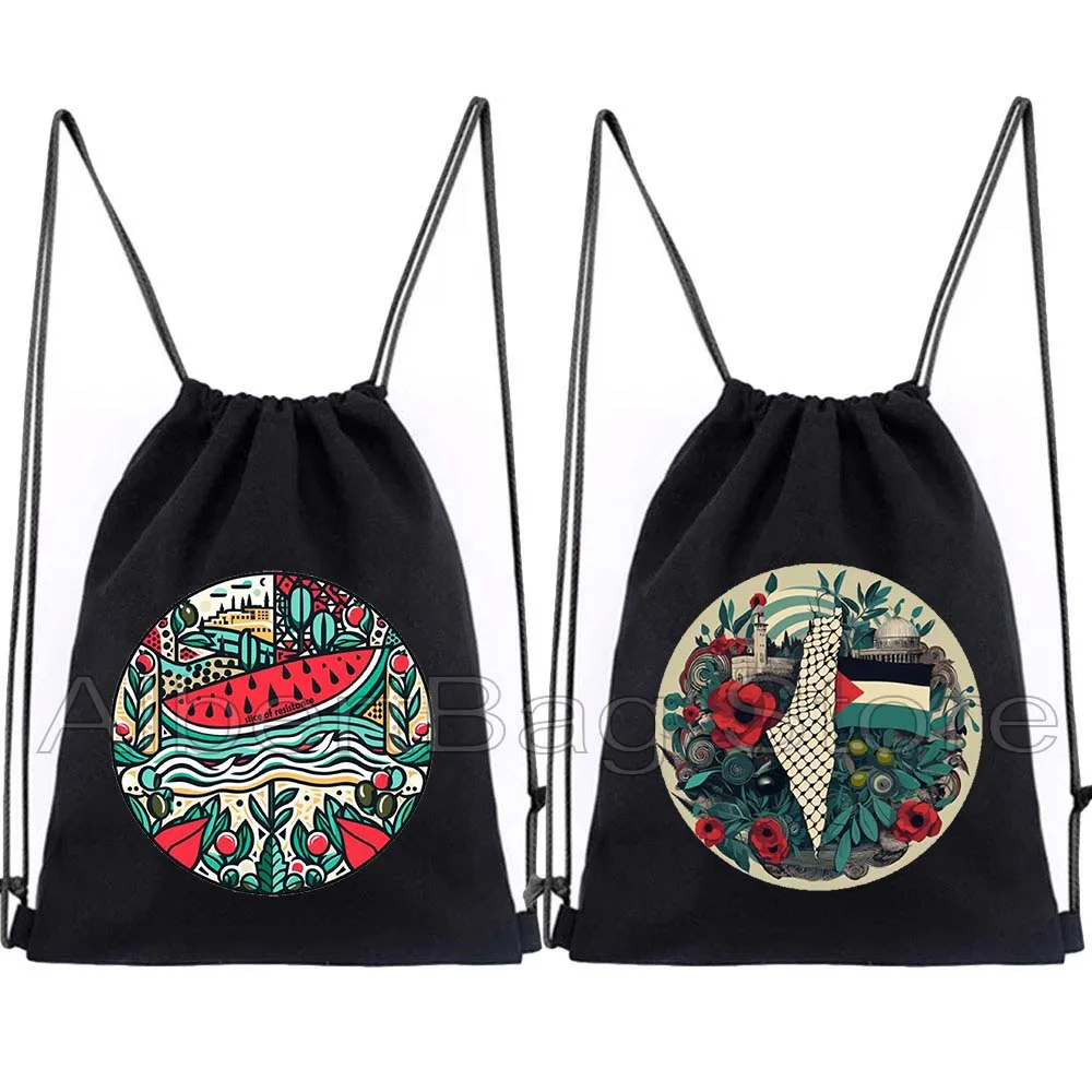 

Cute Peace Gifts Al Aqsa Keffiyeh Drawstring Bags Olive Tree Jerusalem Dome of The Rock Soccer Backpack Gym Sackpack String Bag
