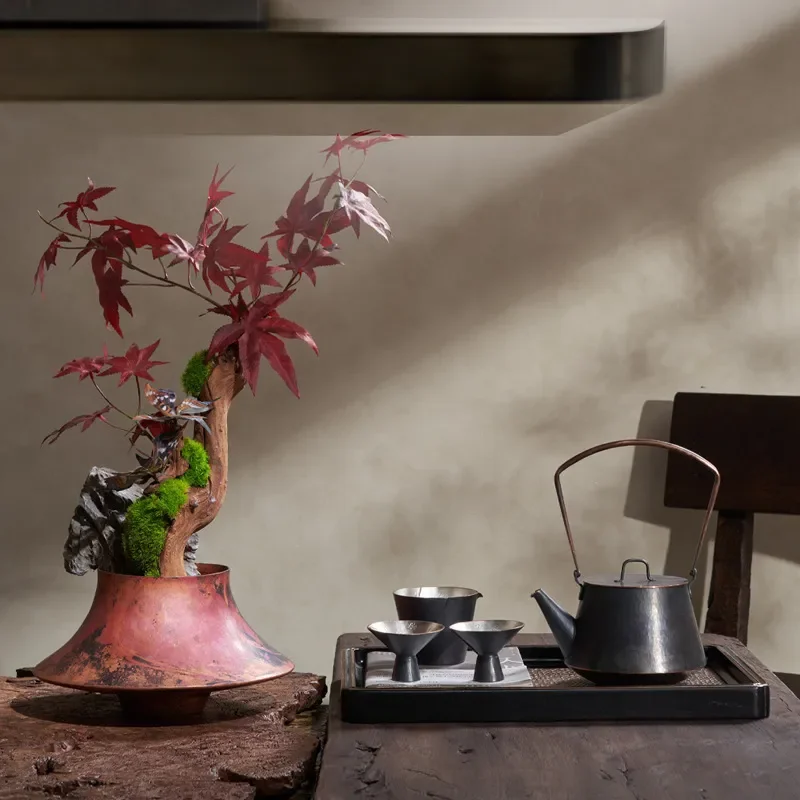 American Retro Copper Vase Desktop Ornament Tall Fruit Plate Decorative Tray for Home Soft Decoration High End Chest Display
