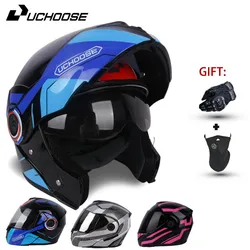 Uchoose Unisex Motorcycle Helmet DOT Certification Double Lens Cross Section Helmet Safety Modular Flip Helm Helmet With Visor