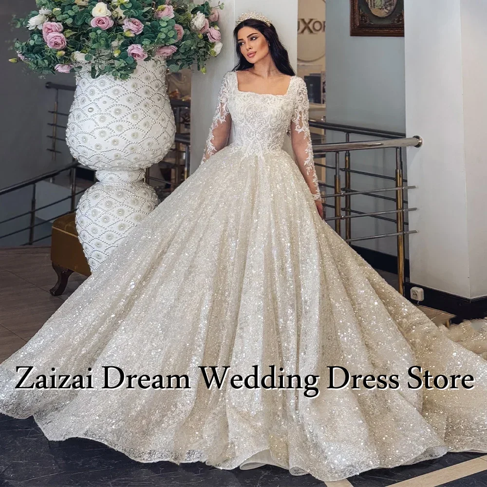 Customized Luxury Ball Gowns Wedding Dresses for Women Bride Square Collar Lace Up Pleat Robe De Mariée Personalized
