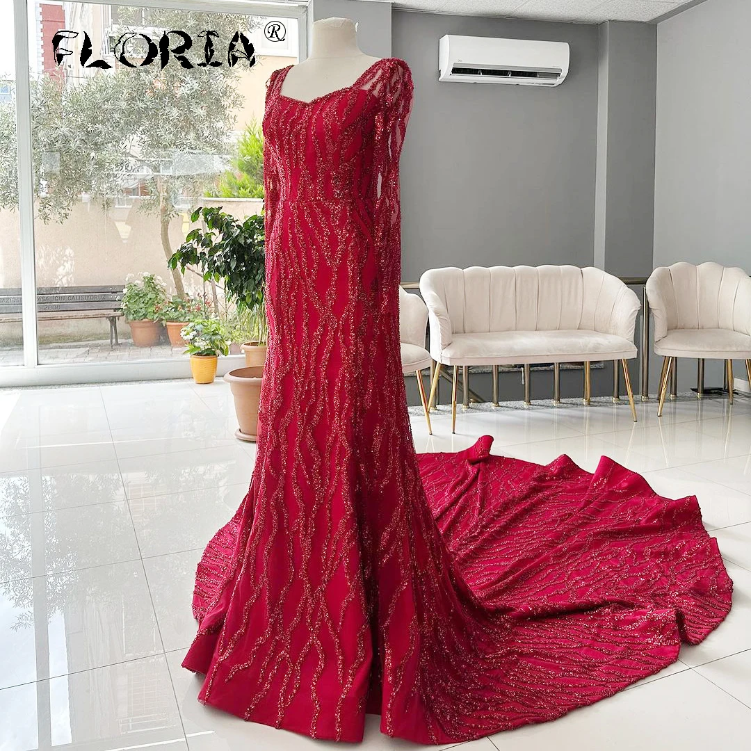 

Красное вечернее платье с длинным рукавом 2025 Дубай Бордовые женские платья для выпускного вечера арабские сексуальные платья-русалки банкетное платье на заказ