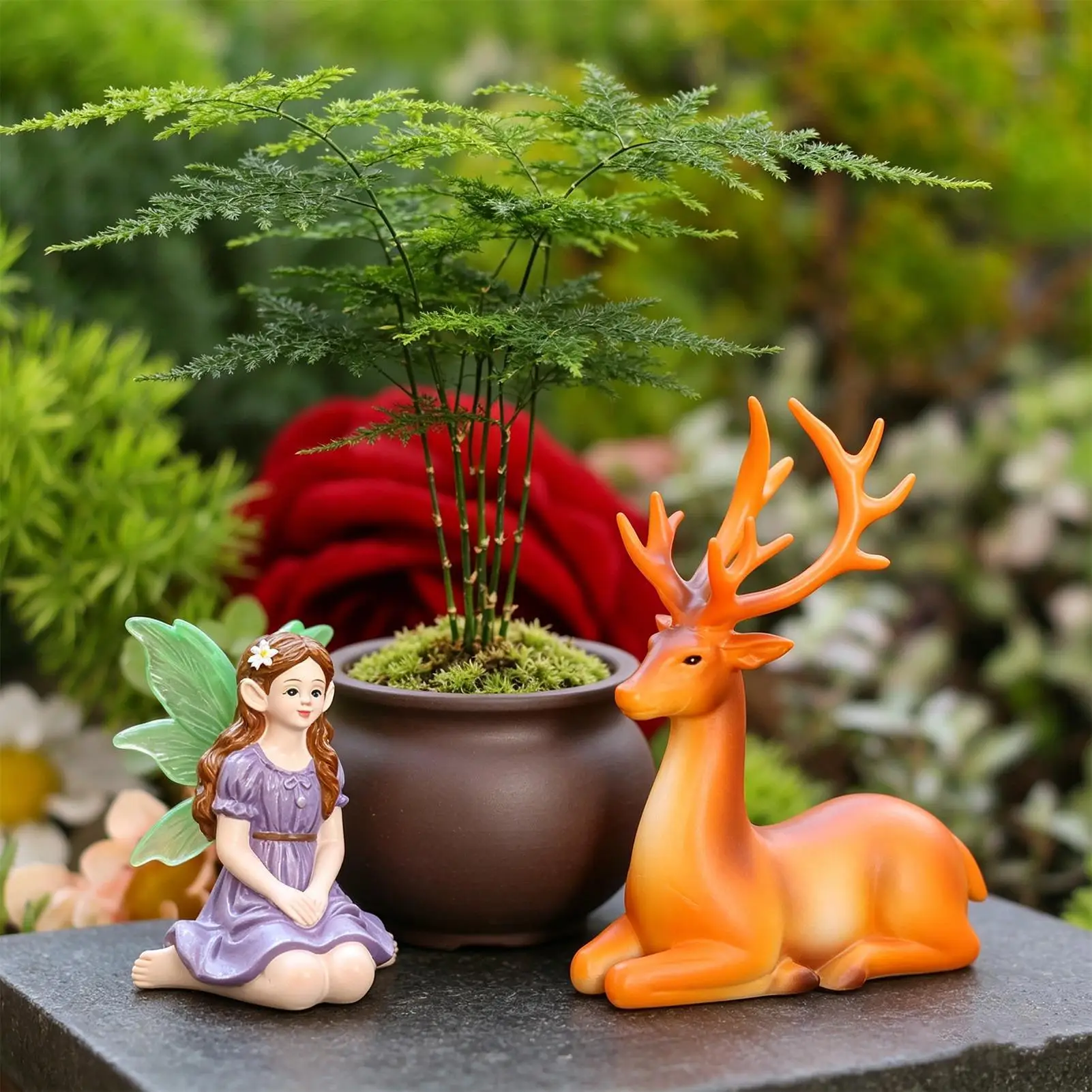 Cute Deer Resin Fairy Figurines Miniatures Home Decoratiion Cute Cartoon Flower Fairies For Outdoor Patio Lawn Flower Pot Decor