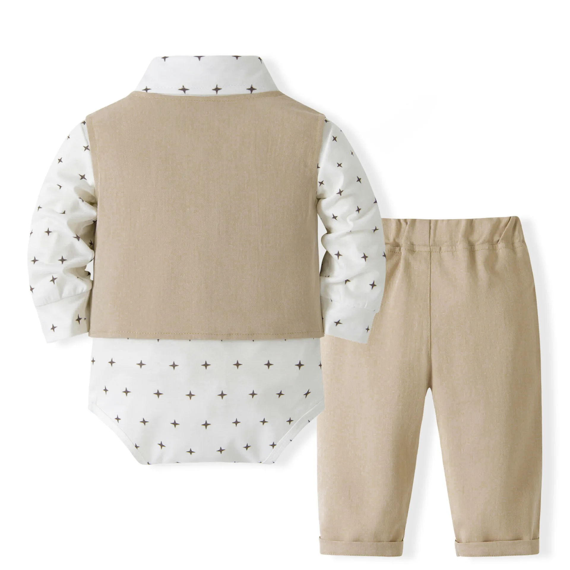 4Piece Sets Spring Autumn Newborn Boy Clothes Korean Fashion Gentleman Print Cotton Long Sleeve Bodysuit+Pants Baby Items B145