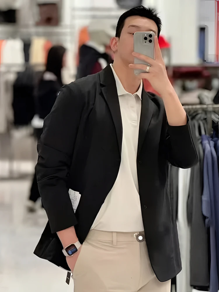 Leavo Johnson Men's Lightweight Spring Summer 3D Tailored Elastic Suit Casual Busin Sle Two Button Stand Fit Jaet