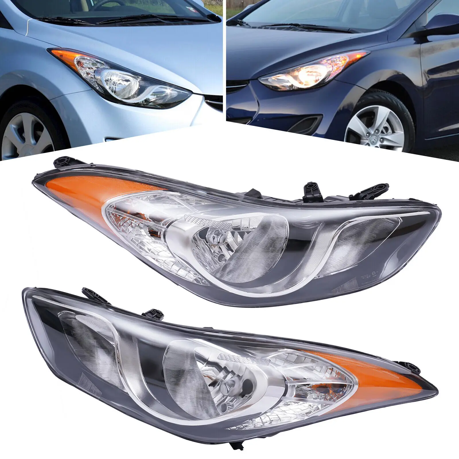 Pair Headlights Headlamps Left & Right for Hyundai Elantra Sedan 2011 2012 2013 1.8L 2.0L Halogen 921013Y000 921023Y000