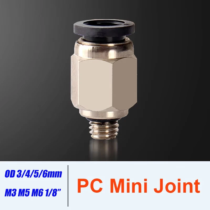 Mini Pneumatic Air Connector Fitting PC-3/4/5/6mm Male Thread M3 M4 M5 M6 1/8