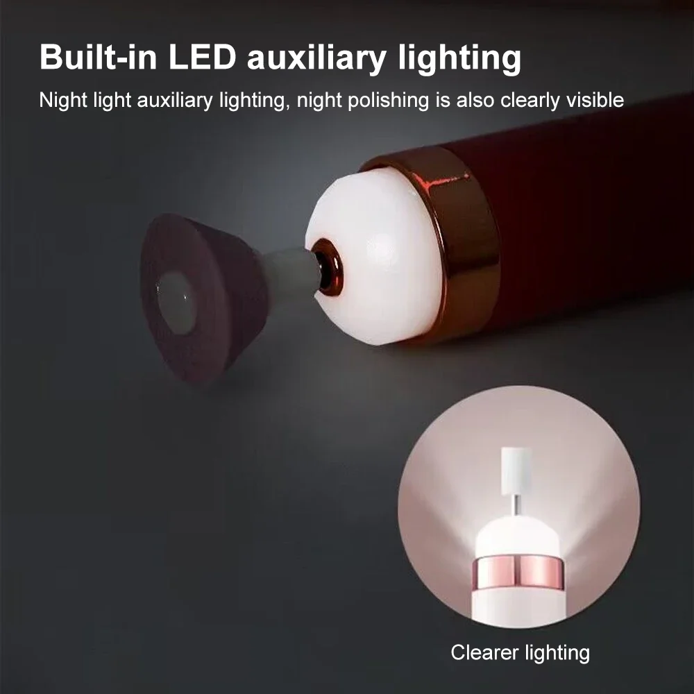 Electric Nail Polish Drill Set Machine With Light Portable With Battery Mini Electric Manicure Art Pen Tools For Gel Remover