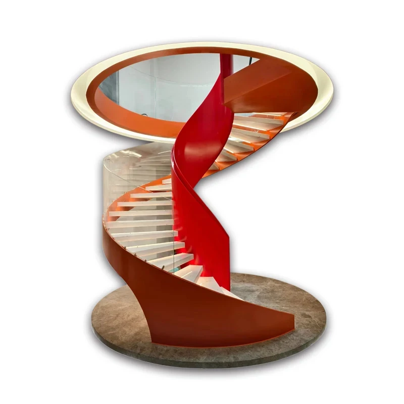 custom.Hot Sale Customized round Indoor Stairs Modern Style Frameless Balustrade Staircase & Curved Stairs