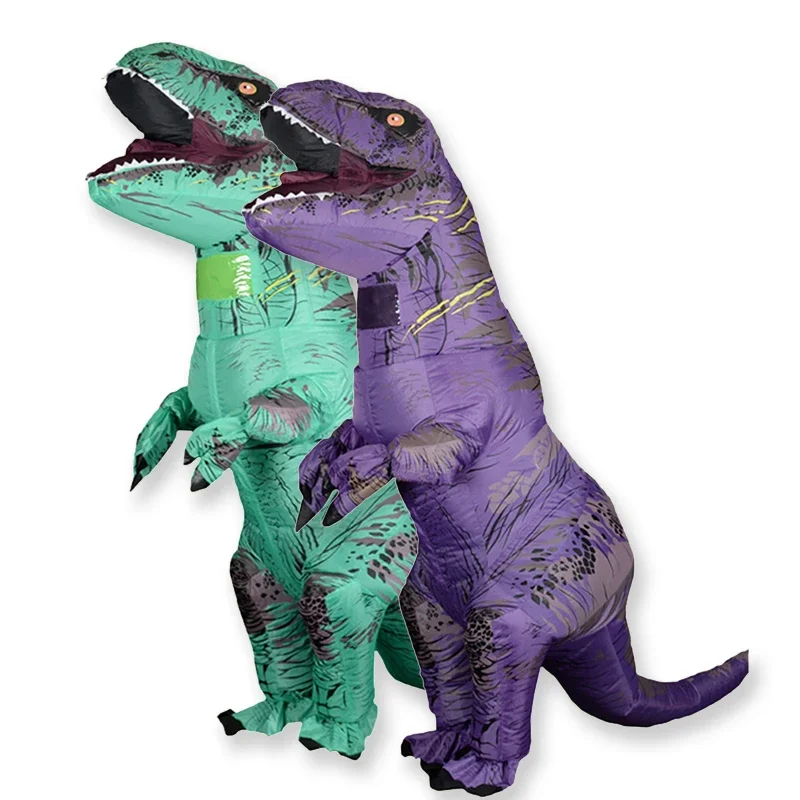 T Rex Velociraptor Inflatable Costume Mascot Cosplay Tyrant Saurio Rex Dino Halloween For Women Men Kid Cosplay Funny Suit