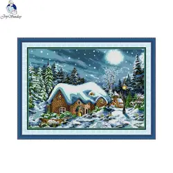 Joy Sunday Landscapes Cross Stitch Set Aida 11CT 14CT 16CT Snowy Night Printing Sewing Kit DIY Handmade Embroidery Home Decor