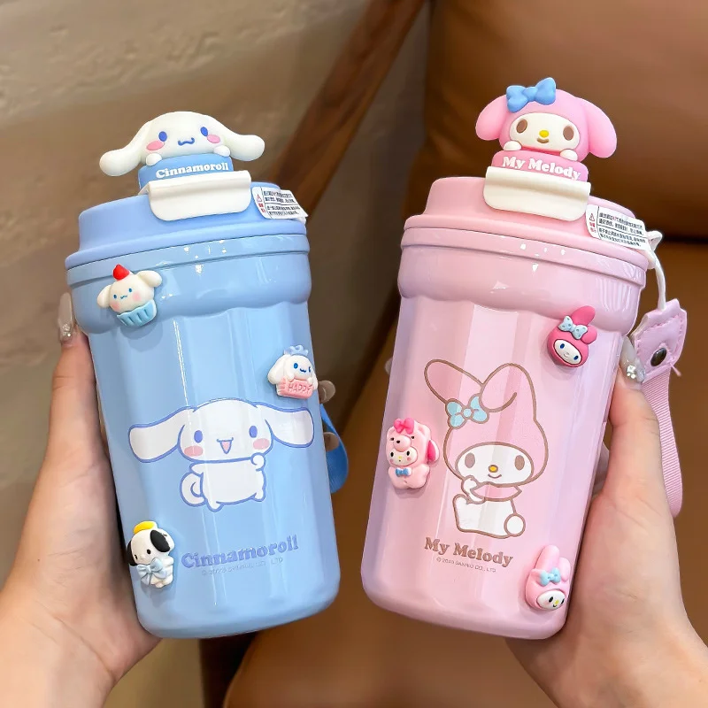 480ML Sanrios Cinnamoroll Thermos Cup Anime Kuromi Melody Thermos Mug Sports Water Bottle Coffee Cup Kids Water Bottle Gift