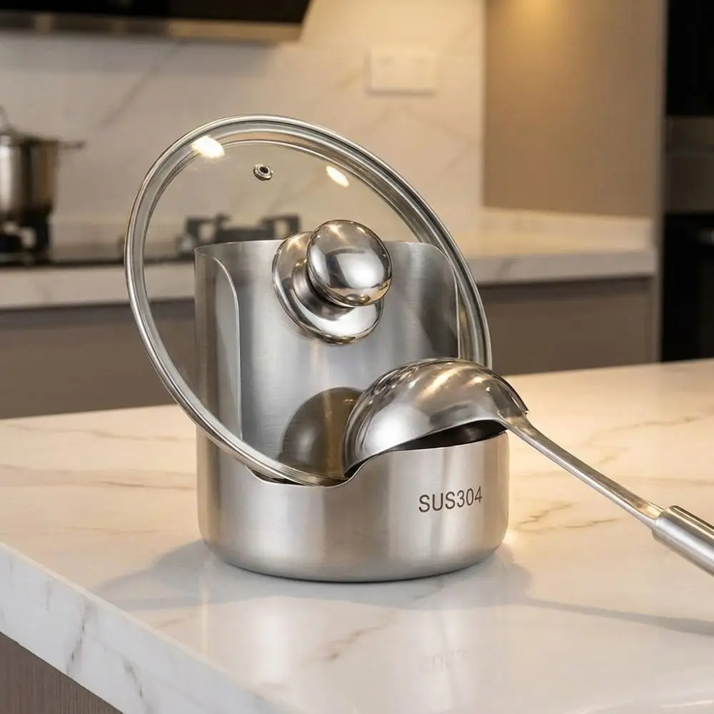 Stainless Steel Pot Lid Storage Rack Heat-Resistant Non-Slip Spatula Holder Vertical Stable Soup Spoon Rest Cabinet