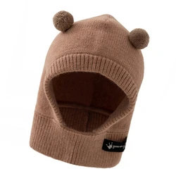 Gorro punto con pompón, cálido, resistente viento, calentador cuello para niños, gorro pieza