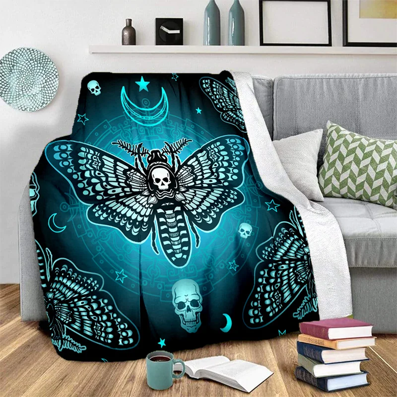 1pc Cozy Death Moth Blanket, Lightweight Flannel Throw For Sofa, Bed, Travel, Camping, Livingroom, Office, Couch, Chair, And Bed