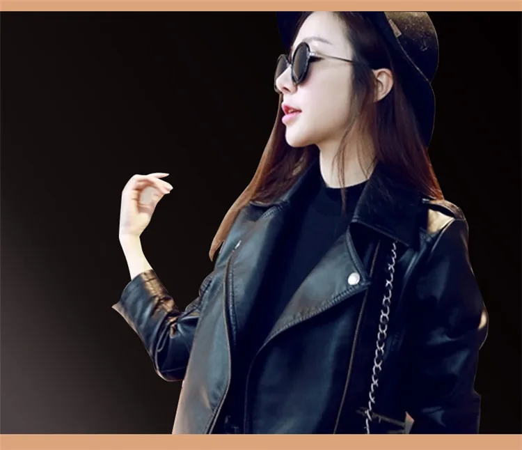 ファイオナブルなバイク用レザージャケット、韓国風スリムフィットジッパーカラーコート、春秋のトレンド