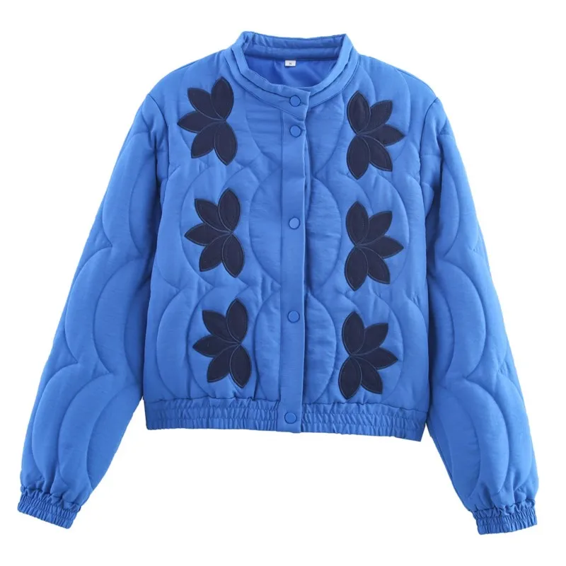 

2025 женская зимняя куртка в стиле ретро с небольшим воротником-стойкой, однобортная хлопковая стеганая куртка с длинными рукавами и вышивкой, повседневное теплое пальто