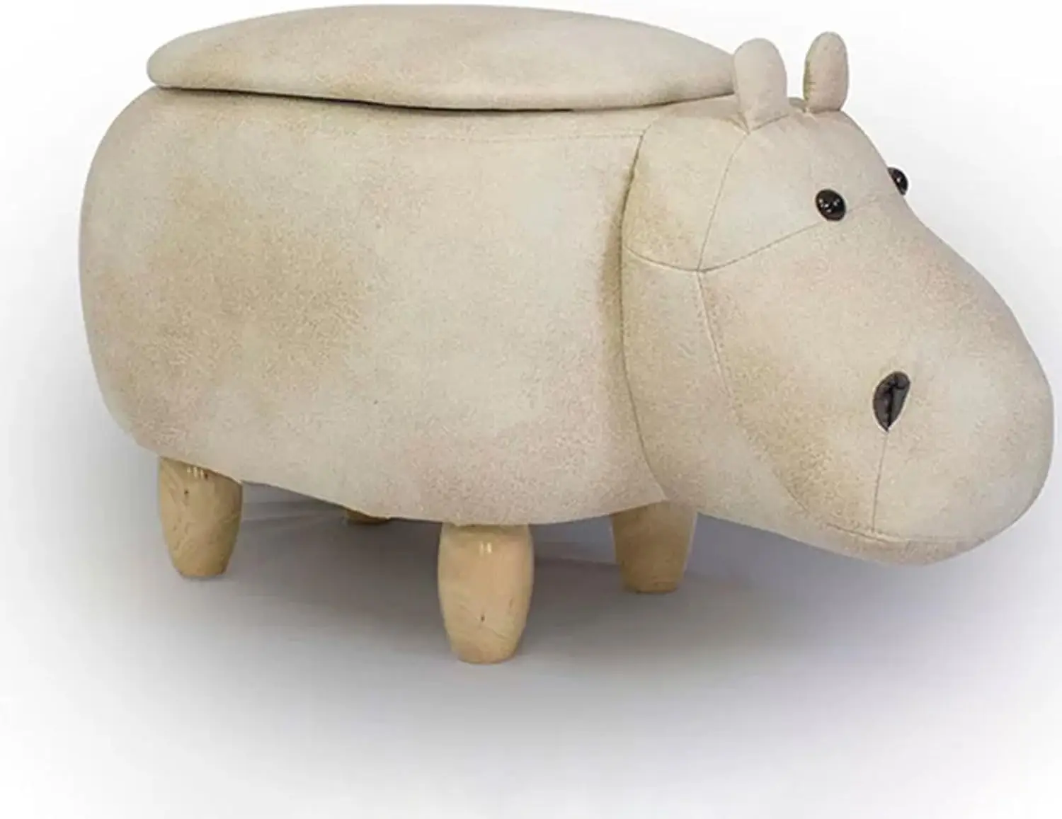 Ottoman Footrest, Animal Ottoman Footstools With Storage, Large Wood Hippo Ottoman Foot Stools, Faux Leather Storage Stool Rest