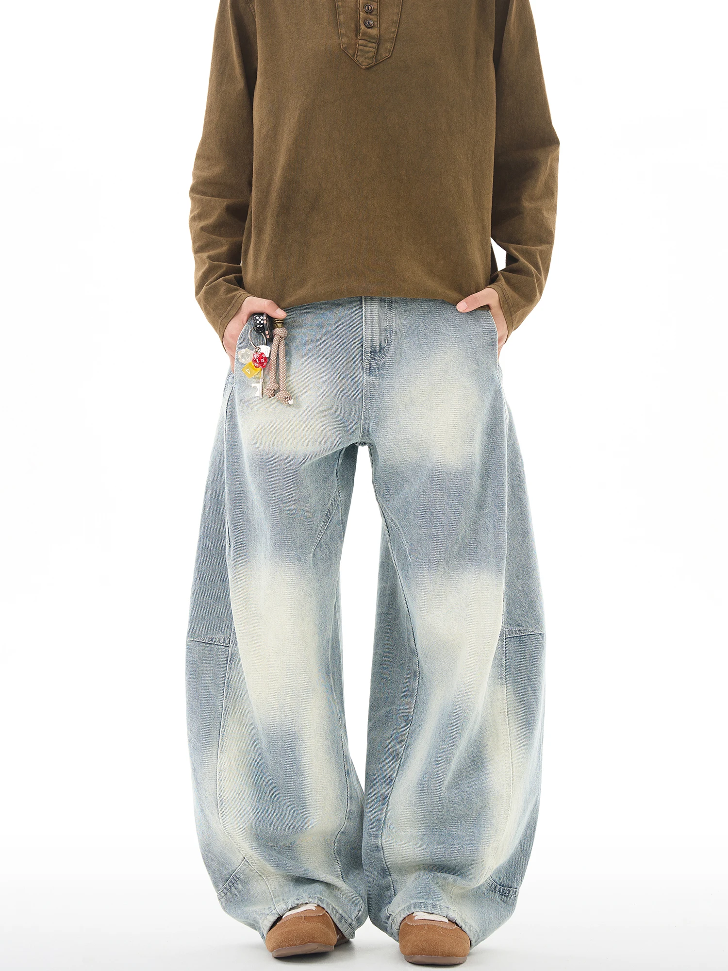 Thumpup American Retro Decosition Old Blade Jeans Herren Lose Weites Bein Design Lässige Sensehose Baumwoll-Polyester-Mischung