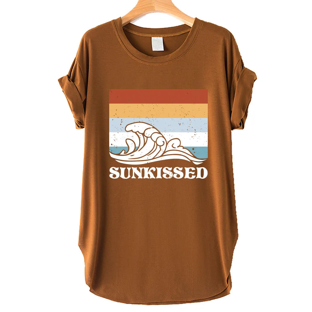 Seeyoushy SUNKISSED Wave Print 2023 Summer New Women's T-shirt Crewneck Short Sleeve Women's Top Y2K Aesthetic Women's Clothing