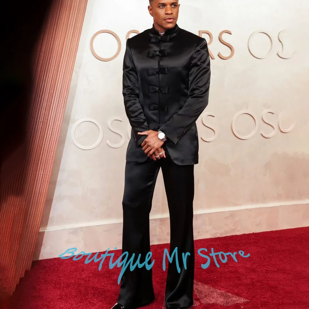 

Классические мужские черные костюмы с пятнами в китайском стиле Тан, пиджак с воротником-стойкой для элегантной официальной одежды, костюм для свадебной вечеринки