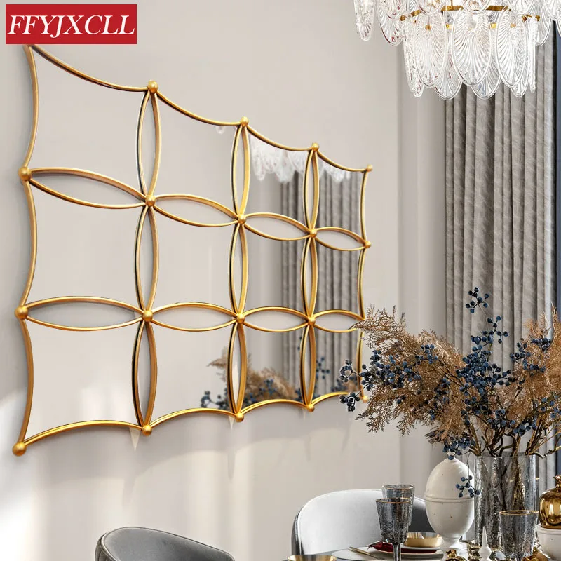 

Creative Porch Light Luxury Decoration Mirror Restaurant Wall Decoration Pendant Background Wall Wrought Iron Metal Wall Hanging