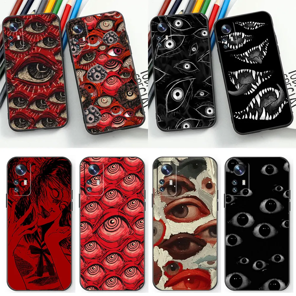 Spooky Scary Red Eye Face Phone Case For Xiaomi Mi Poco M5 M4 M3 X5 X4 X3 X2 F5 F4 F3 F2 GT Pro Nfc Note12TUrbo K60 Black Cover