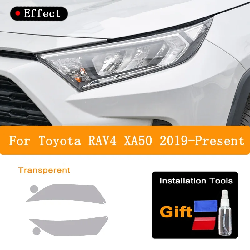 도요타 RAV4 XA50 자동차 헤드라이트 보호 필름 프론트 라이트 투명 스모크 블랙 TPU 스티커, 2019 2020 2021 2022, 2 피스