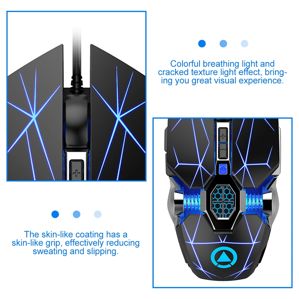 

Mouse ABS Wired Laptop Computer RGB Backlit Non Slip Grip Durable Foot Smooth Movement Recording Button