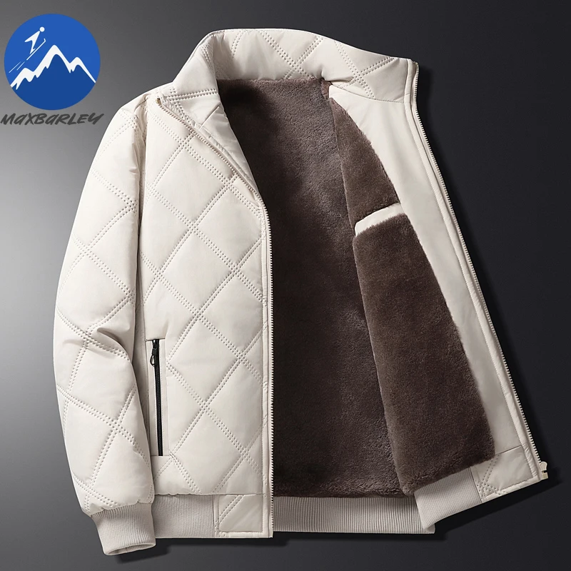Maxbarley 2025 Winter Fleece Warm Jacket Men Casual Retro Thick Windproof Cotton Padded Jacket Camping Stand Collar Padding Coat
