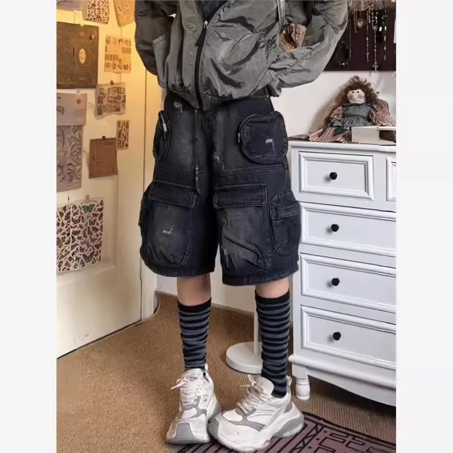 

2025 Summer New Women Wide Leg Pants Solid Color with Pockets Shorts Trendy Casual Loose Cargo Pants
