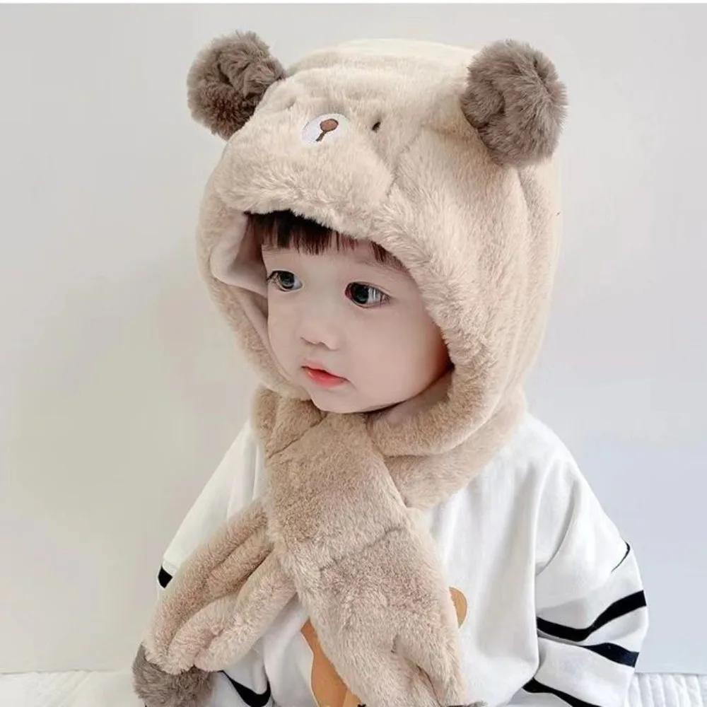 

Fashion One-Piece Winter Baby Hat Scarf Plush Windproof Kids Hat Hooded Scarf Thick Warm Neck Protection Infant Beanies Cap