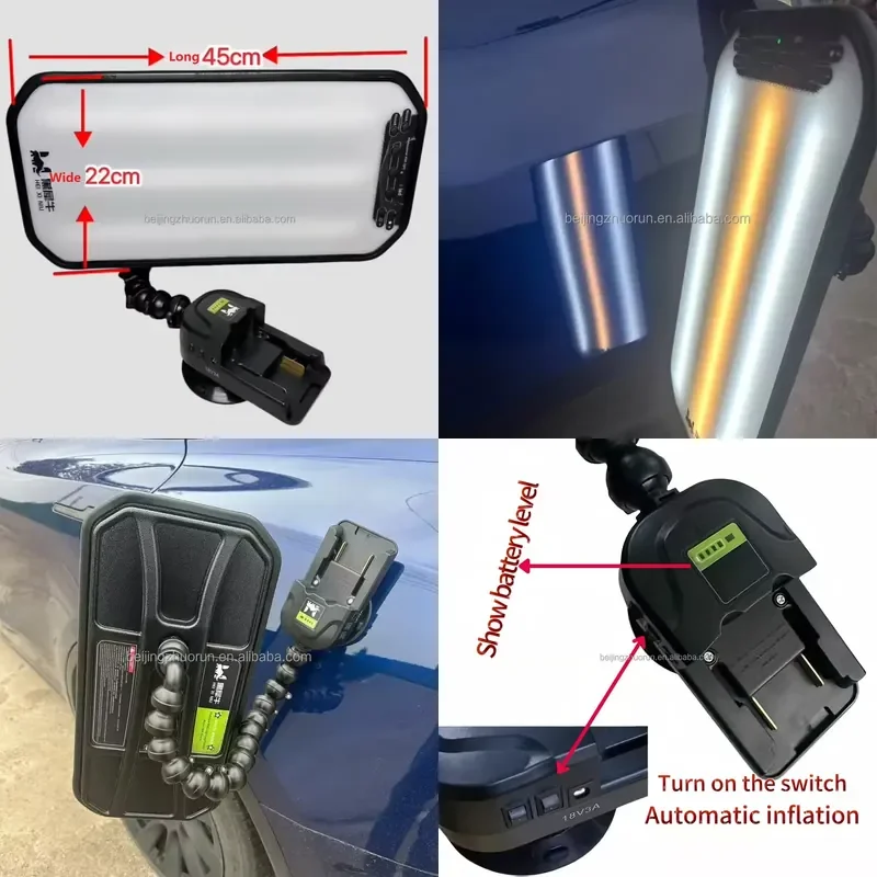 ZR New Electric Pump Suction Cup Battery Leveling Light 6-Color Adjustable Dent Detection PDR Tools Paintless Dent Repair
