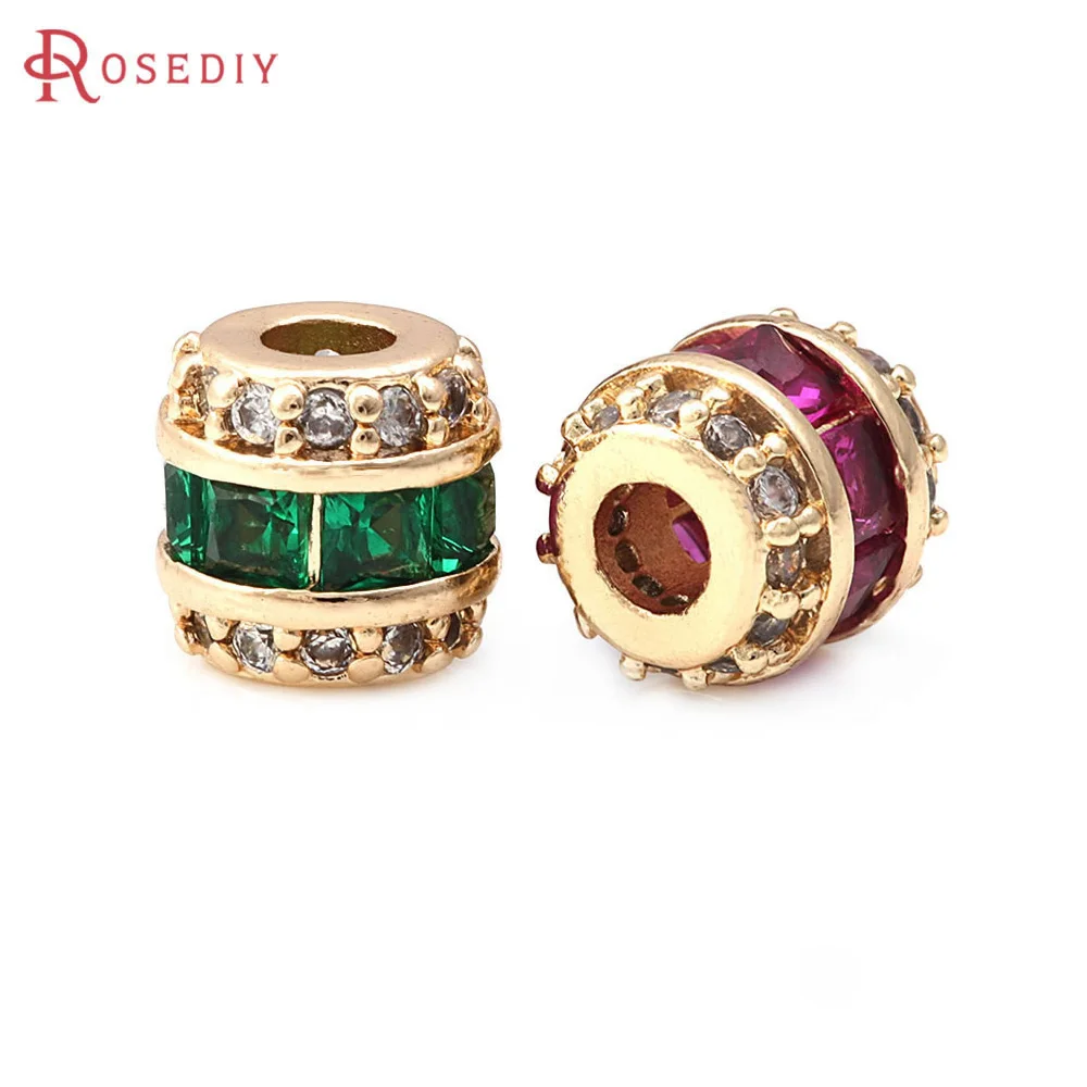 

4PCS 18K Gold Color Brass and Zircon Cylinder Bracelets Beads Spacer Beads High Quality Jewelry Diy Accessories Making Supplies