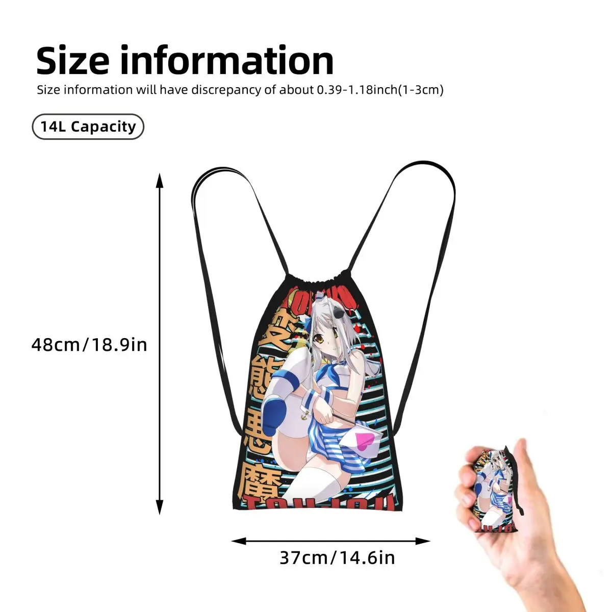 Koneko Toujou V2 High School DxD Urban Anime Design Drawstring Backpack hiking cycling Bag Travel Drawstring Bag for Men Women