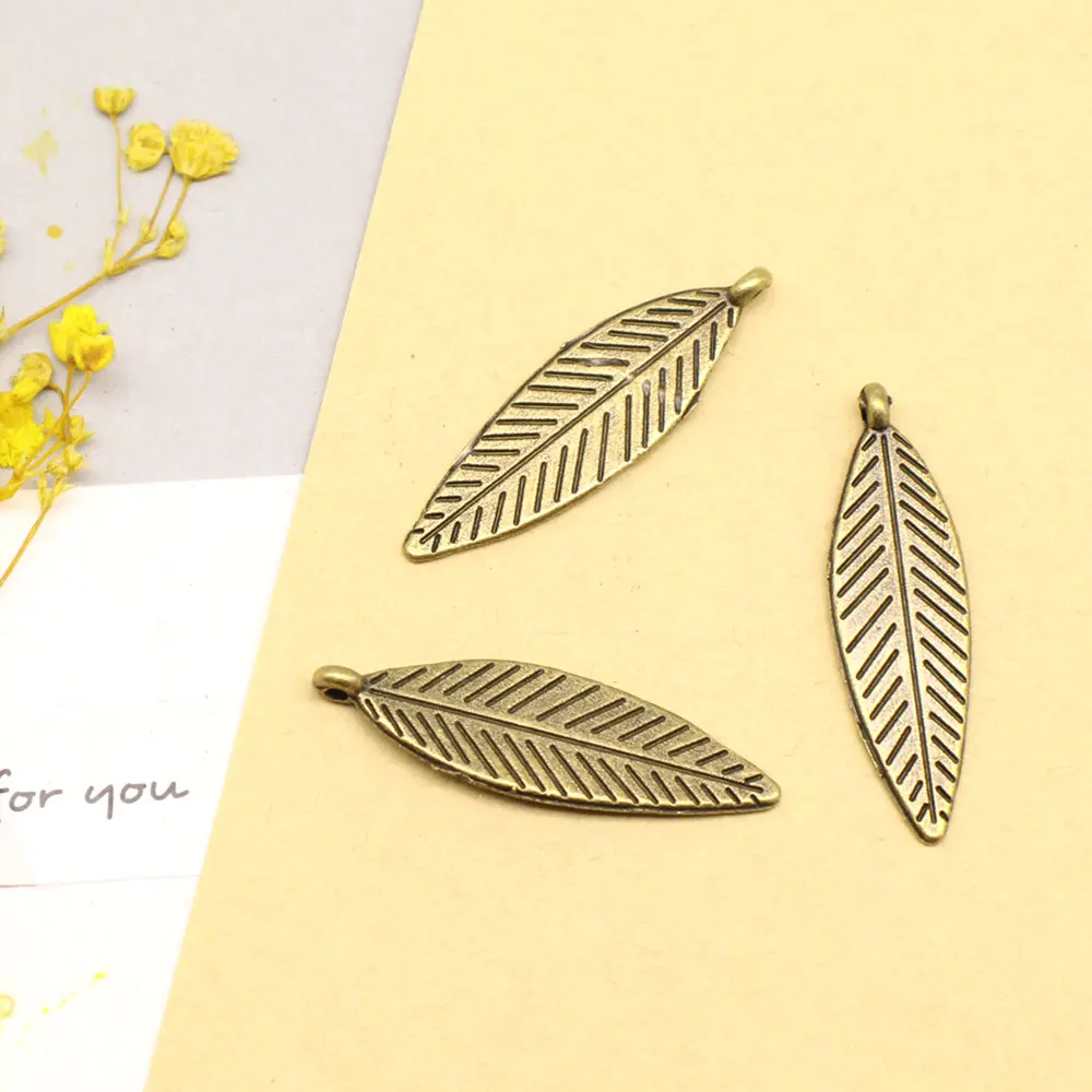 Tree Leaves Charms Pendants For Jewelry Making Girls Craft Jewelleri 10x33mm 10pcs Antique Bronze Color