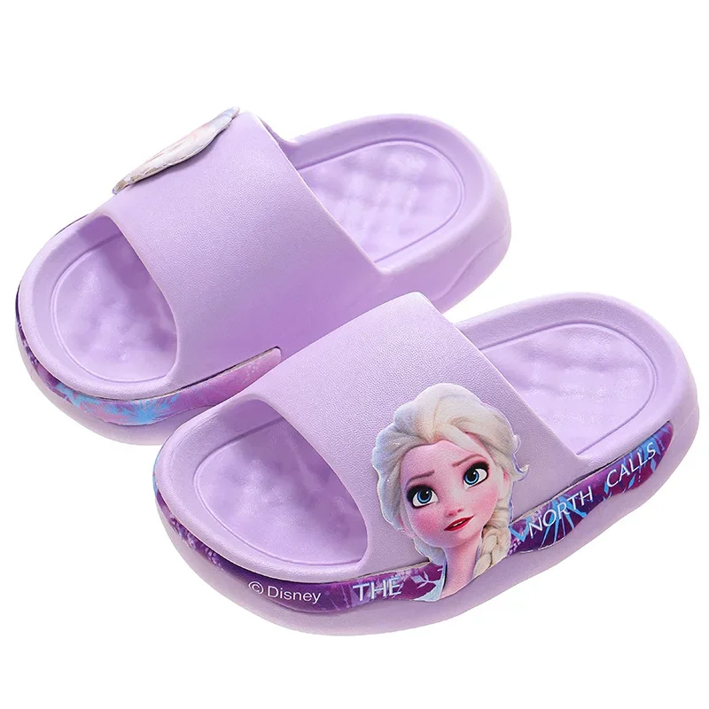 2024 New Disney Frozen Girls Princess Slippers Cute Cartoon Elsa Anti-Slip Baby Sandals Kawaii Kids Slippers Sizes 24-35