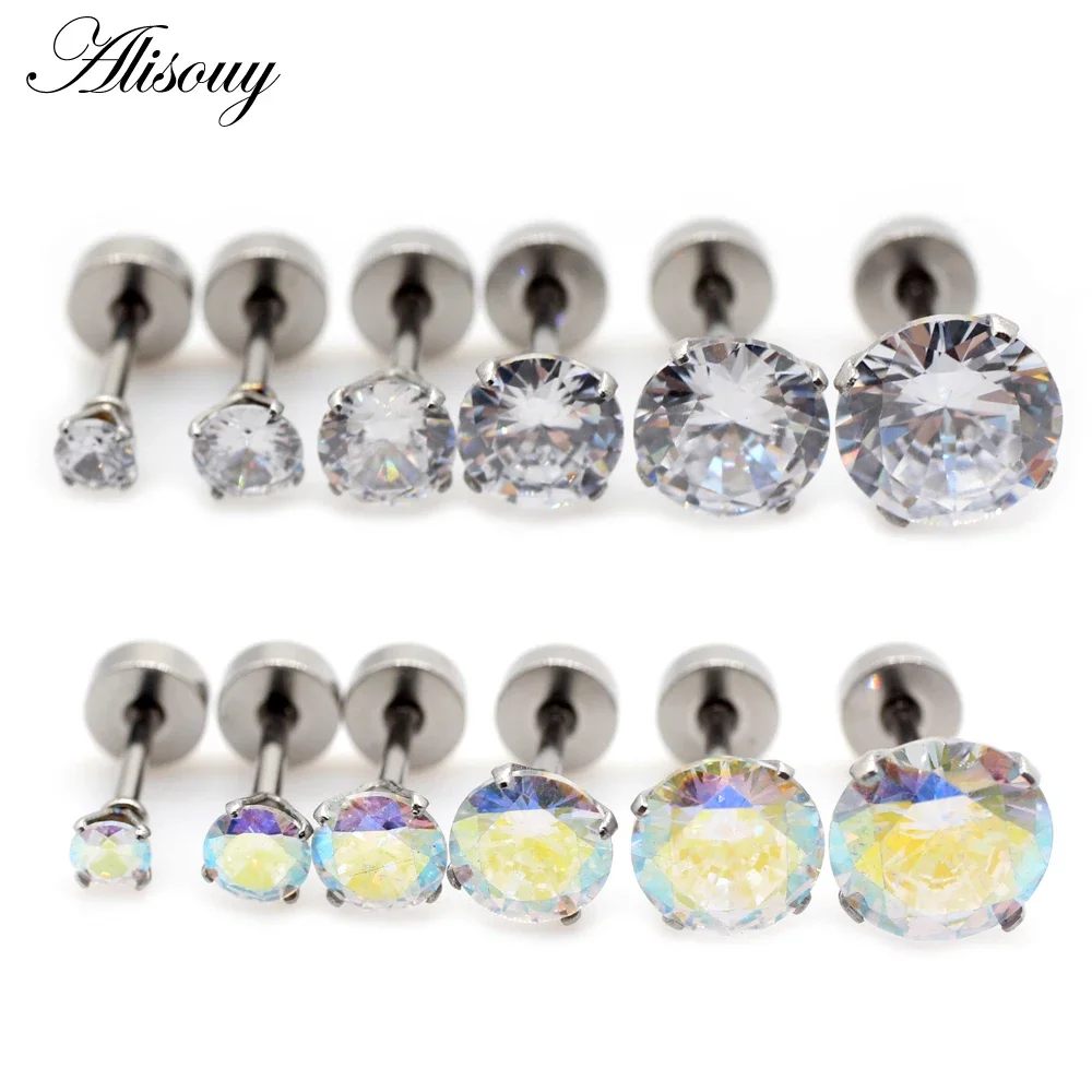 2 Pieces 3-8mm Stainless Steel Crystal Zircon Ear Studs 4 Prong Tragus Cartilage Piercing Jewelry Women Men Body Earrings