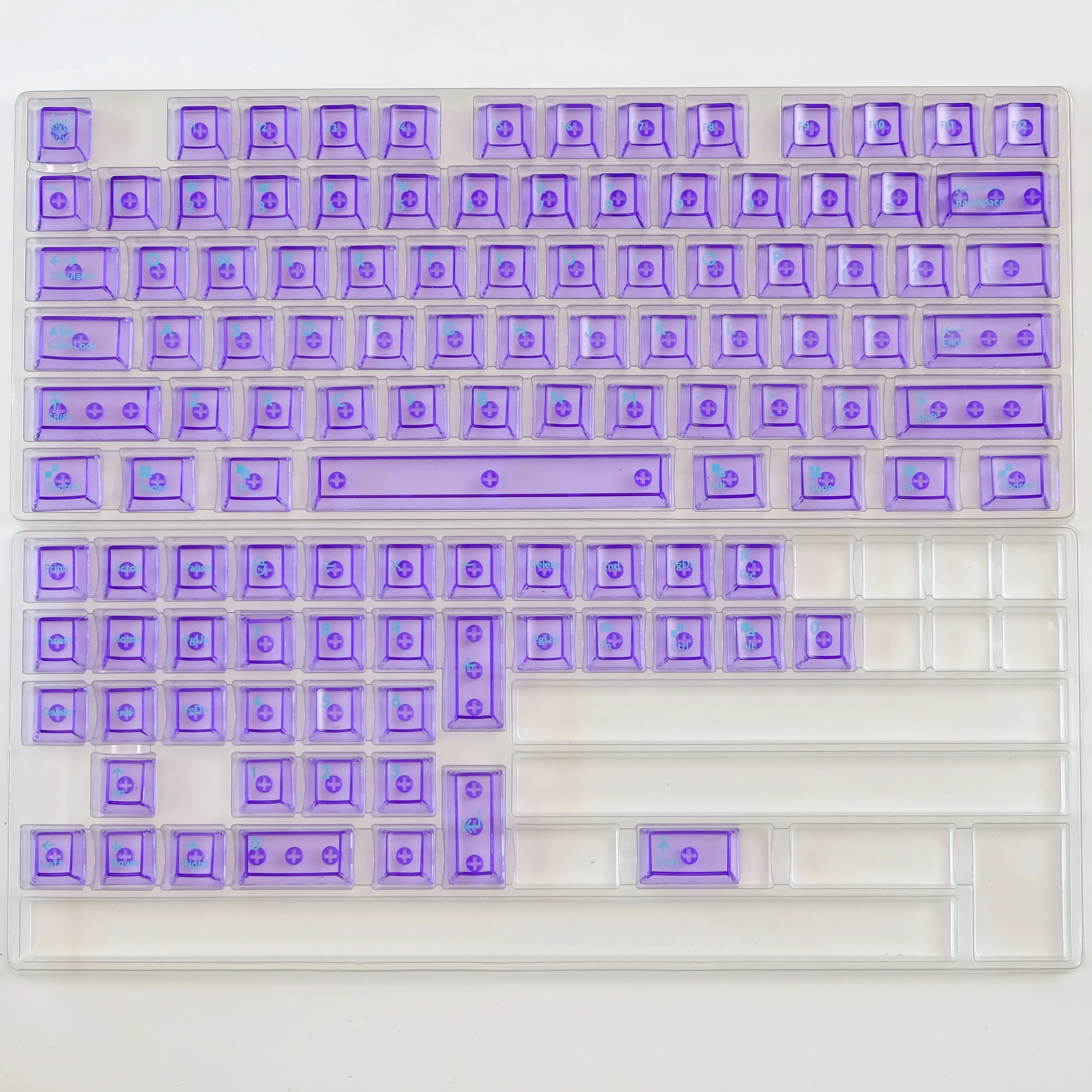 Cherry Profile Violet Crystal Transparent PC Keycaps 114 Keys Double Shot Clear Keycaps for Gateron MX Switches Gaming keyboard