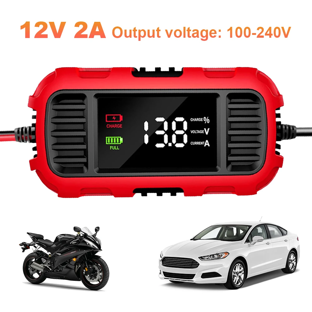 12V 2A Car Battery Charger Digital Display Smart Battery Charging Tool Battery Trickle Charger Maintainer for Car Truck Battery
