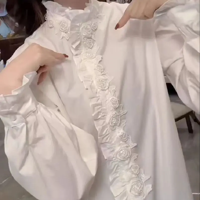 Luxus Perlen Perlen Baumwolle Lose Beiläufige Weiße Hemden Blusen Frauen 2025, Trend Langarm Einreiher Tops Frau Kleidung
