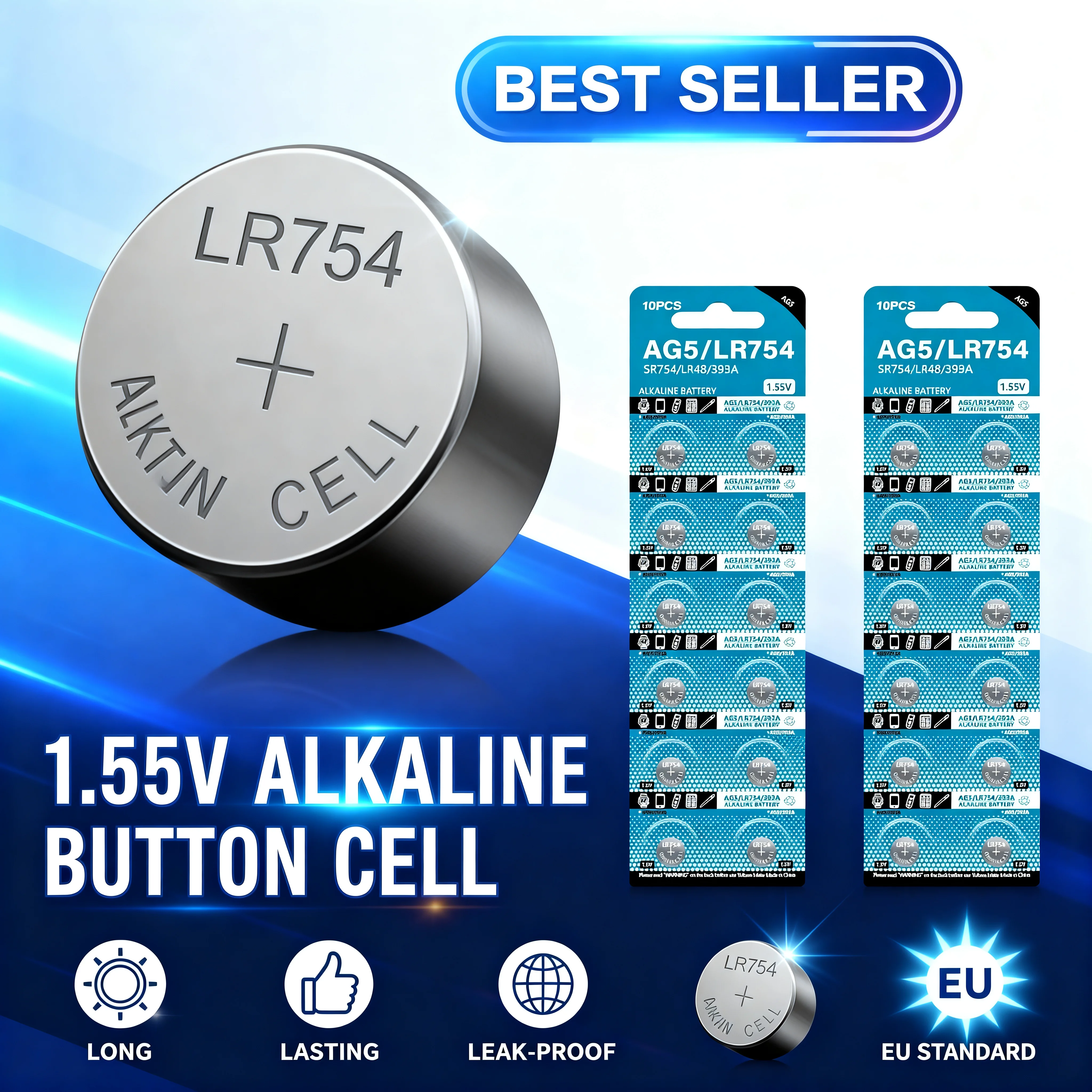 

1.55V 65mAh AG5 LR754 393 LR48 193 SR754SW Leak-Proof Alkaline Button Coin Cell Battery for Watches Calculators LED Light