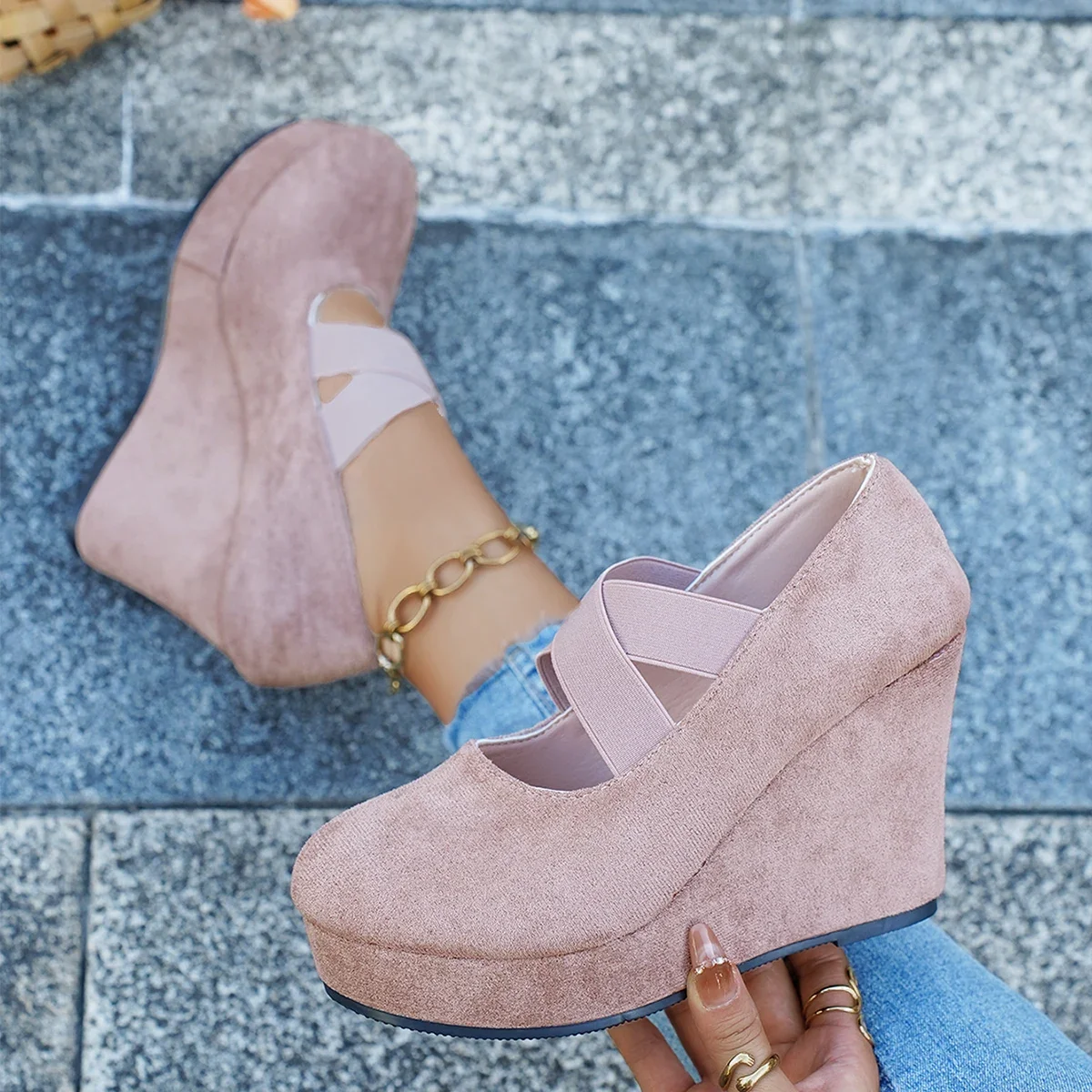 Escarpins à talons hauts pour femmes, chaussures simples à semelles compensées, style Ballet, sangle croisée, chaussures d'extérieur pour femmes, talons à plateforme de luxe, 2025