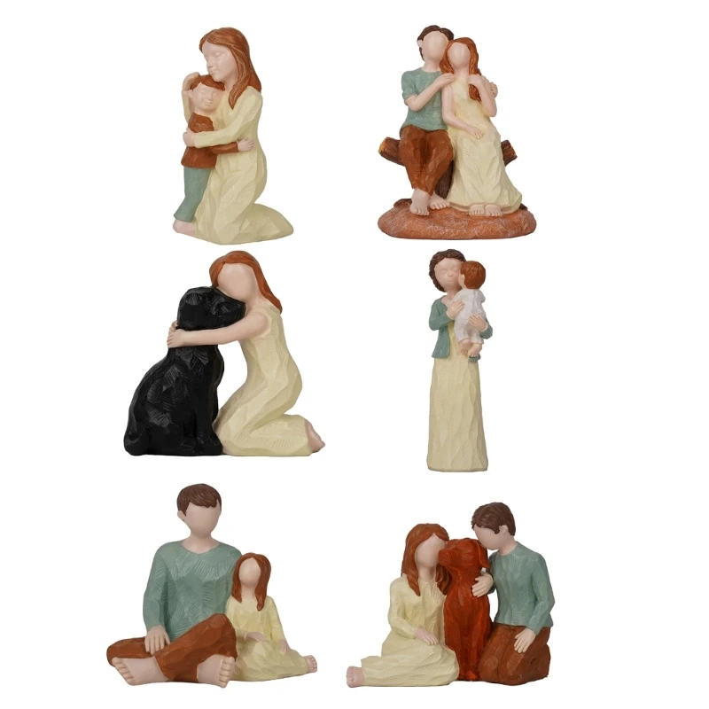 

Family Figurine Resins Couple Dog Sculpture Home Decors Birthday Christmas Gift