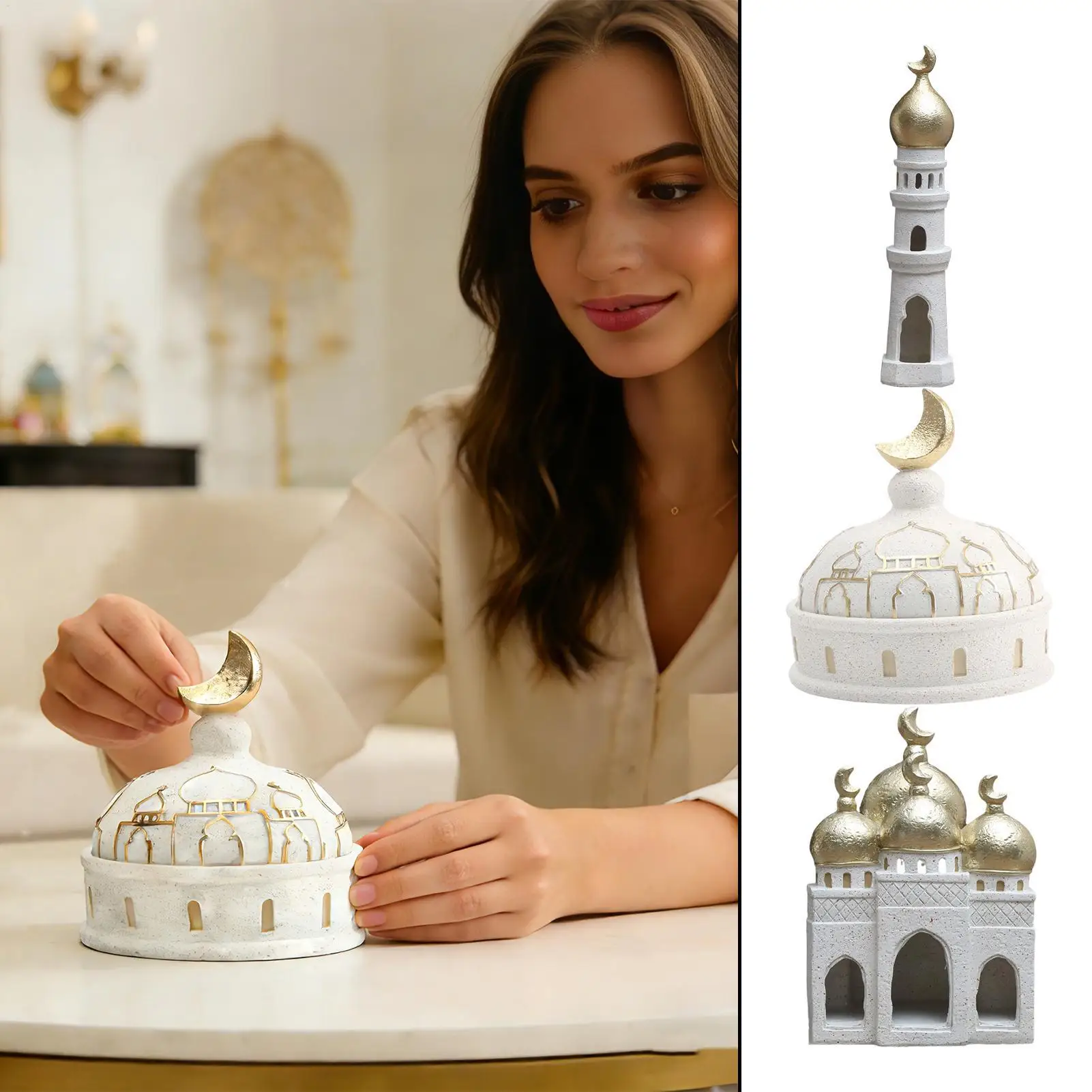 Resin Mosque Statue Tower Ornaments Tower Sculpture Decorative  Ramadan home decor for Living Room Bedroom castle ornament