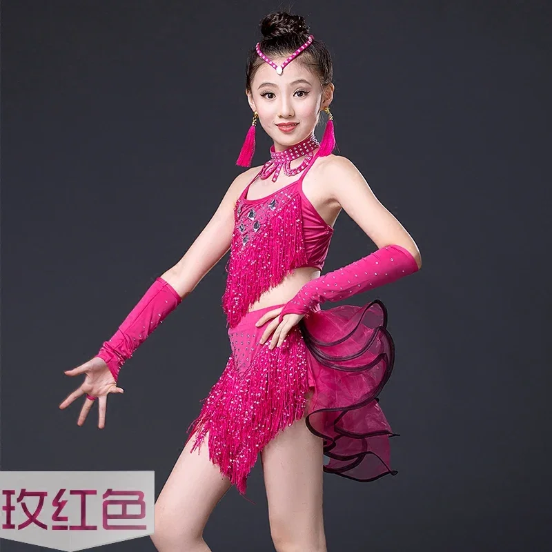 

Children's Latin Dance Costumes Little Girls Latin Dance Skirt Played Game New Clothing Sequins Tassel