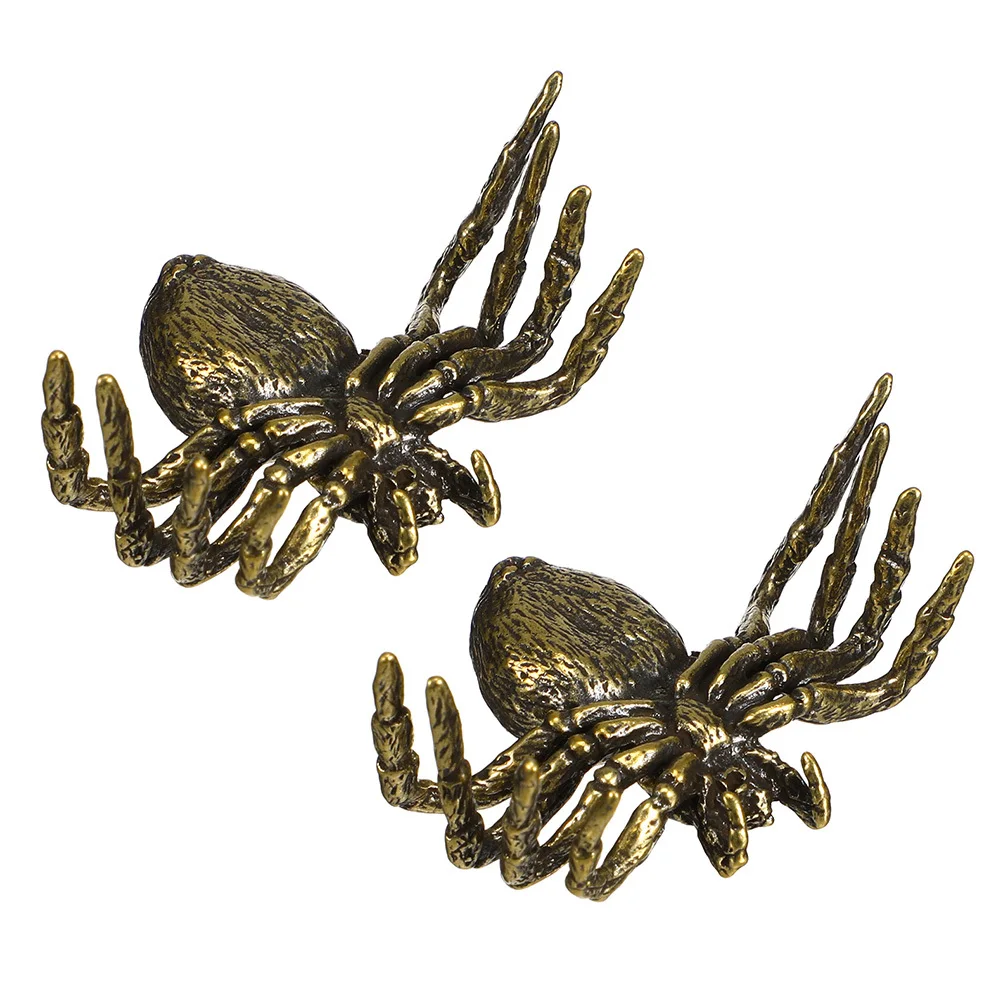 

2 Pcs Copper Spider Tea Pet Desktop Ornament Brooches Decoration Large Ornaments