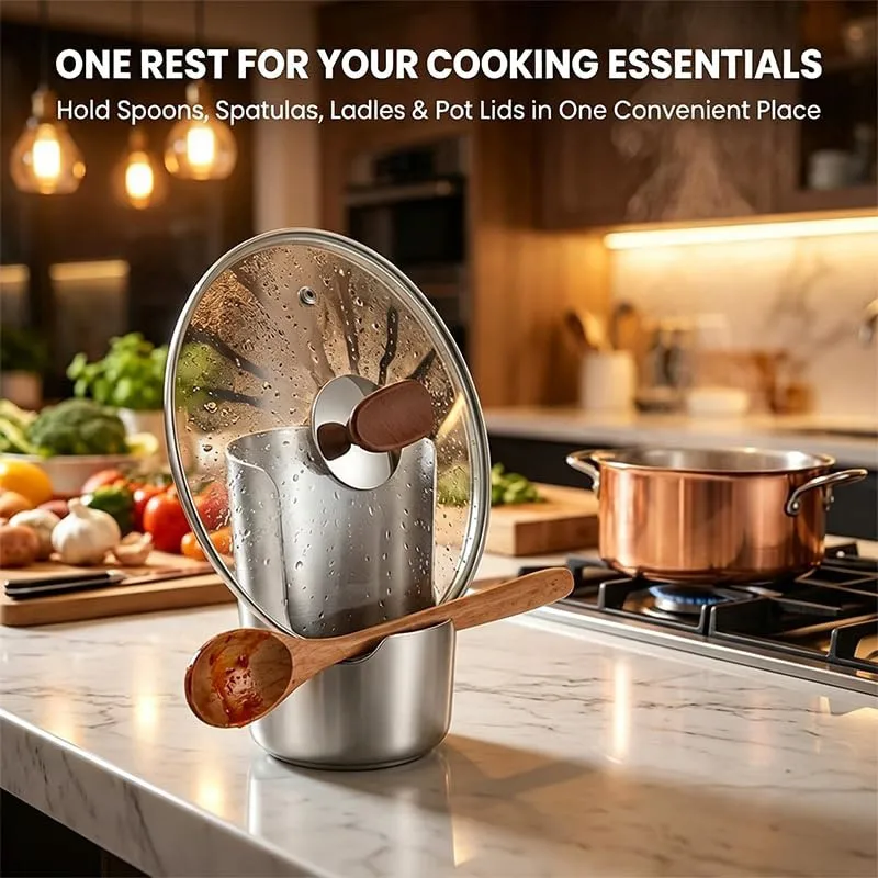304 Stainless Steel Spoon Rest with Pot Lid Holder Thickened Integrated Forming Vertical Storage Rack Holder for Chopsticks